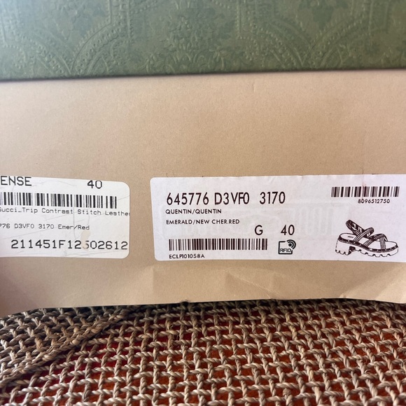 SOLD - Gucci Green/Red Leather Block Lug Heel Sandals Size 40 Quentin - Picture 9 of 10